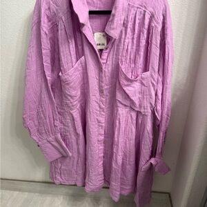 Free People Lavender Button-Up Tunic Dress - size L NWT